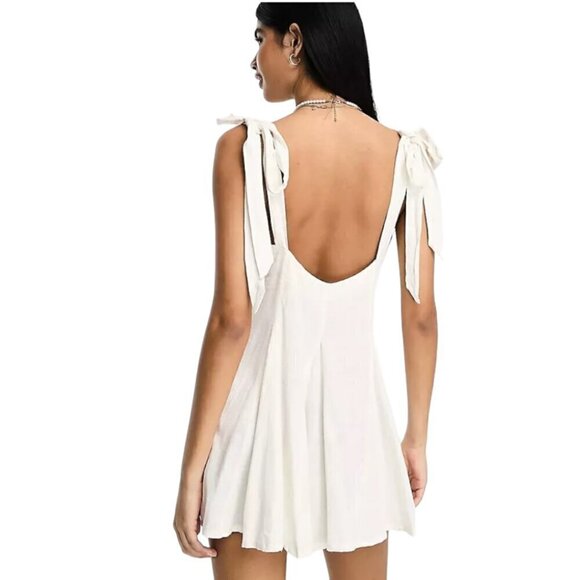 ASOS Design NWT Women's Linen Blend Mini Swing Tie Straps White Sundress Size 12 - Picture 3 of 16